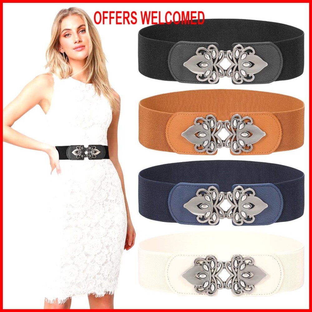 Wide Elastic Waist Belt for Dress Plus Size Vintage Stretch Belt Retro Buckle